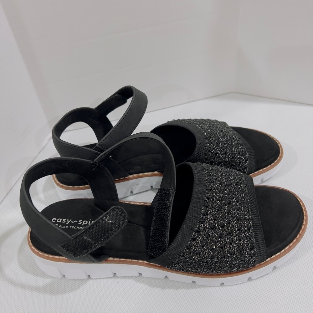 Easy Spirit Size 8 W Jaela Rhinestone Sandals Black Eflex Padded Footbed